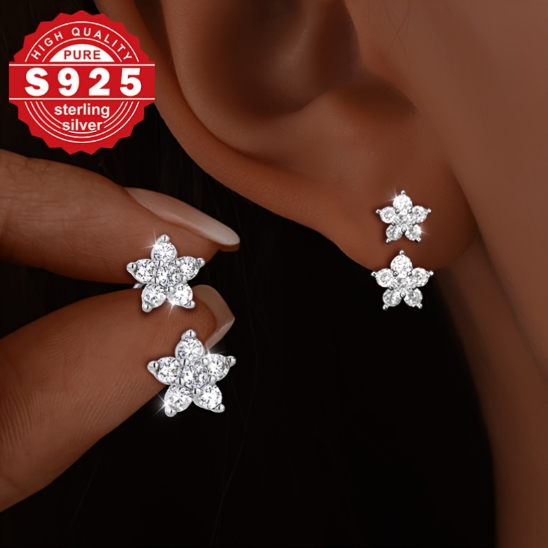 Women's 925 Sterling Silver Single Flower Drop Earrings